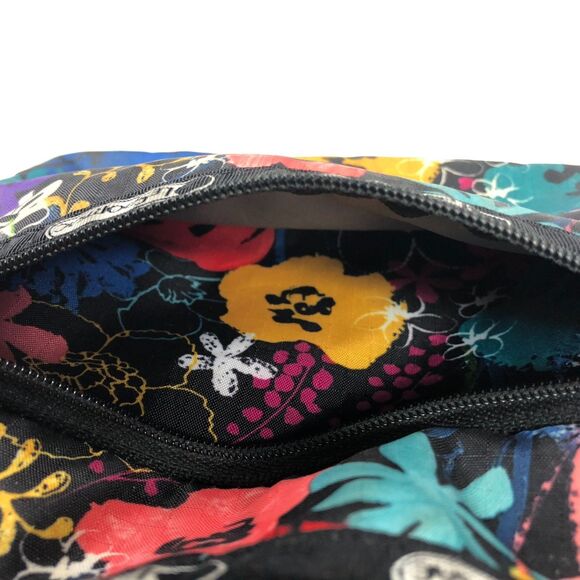 Vibrant LeSportsac Crossbody Pouch Bag Black Floral Multi-Zip Travel Shoulder - Picture 10 of 10